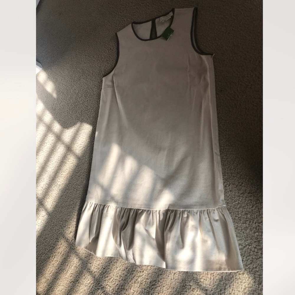 Kate spade. NWT DROP WAIST IMPORTED KHAKI LIKE FABRIC LEATHER TRIM DRESS